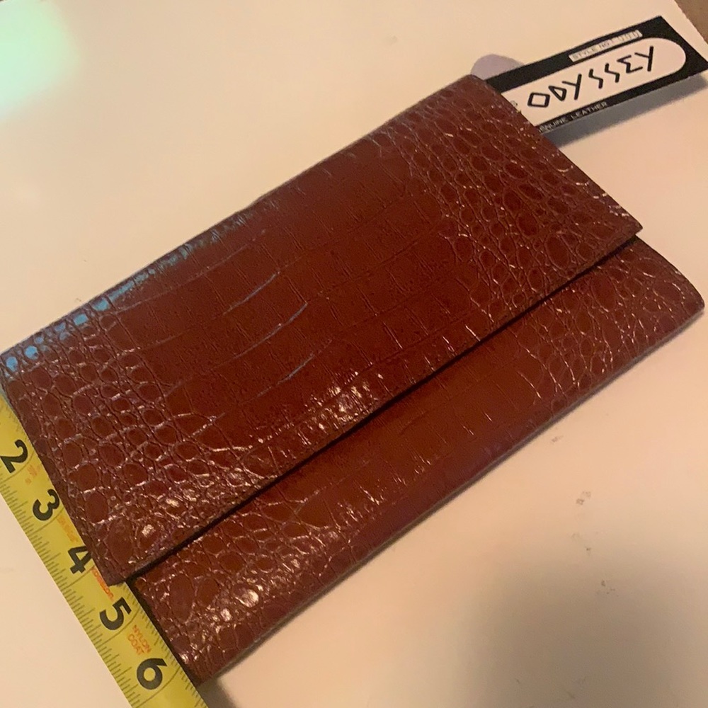 ODYSSEY CLUTCH BROWN CROC HANDBAG LEATHER CROCODILE CHAIN STRAP PATENT